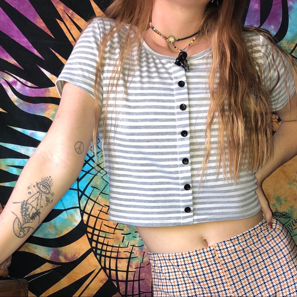 White and grey striped crop top